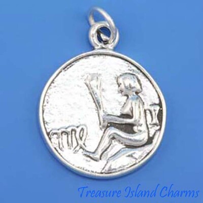 Virgo Zodiac Sign Two-Sided 925 Solid Sterling Silver Charm Pendant ...