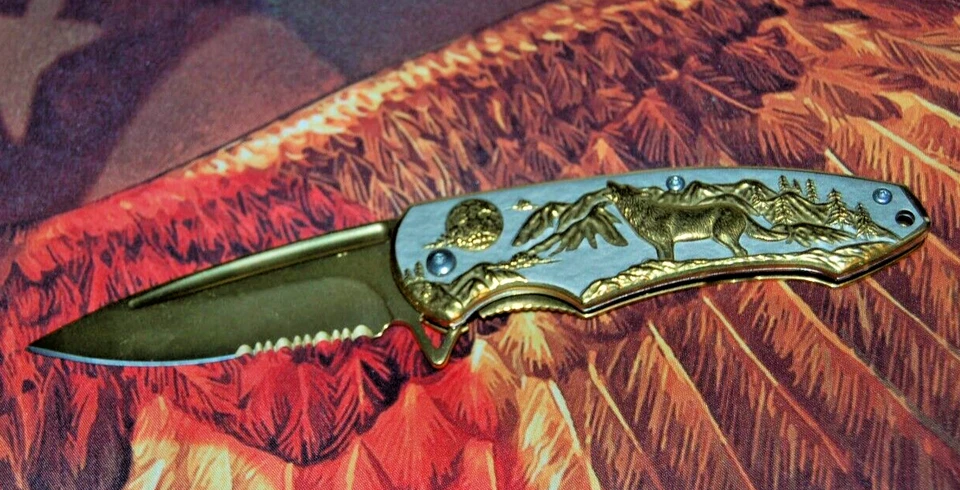 24 CARET ПОЗОЛОЧЕННЫЙ JACKNIFE И КОЖИ ЗАПАДНЫЙ СТИЛЬ, КОБУРА - Изображение 2 из 4