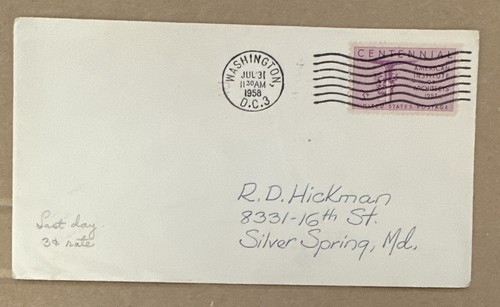 US Postal Cancel 3 Cent Stamp July 31 1958 Last Date Of 3 Cent Rate - Bild 1 von 3