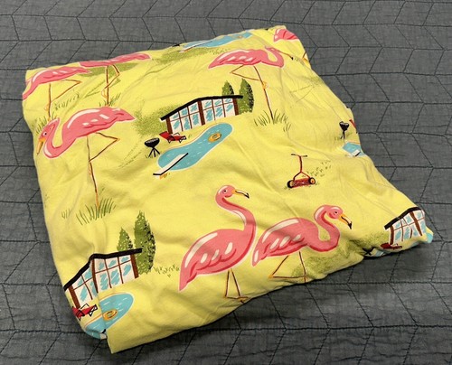 Nick & Nora Lime Green Retro Flamingo Pool Jersey Fitted Sheet Queen *Flaw - Picture 2 of 9