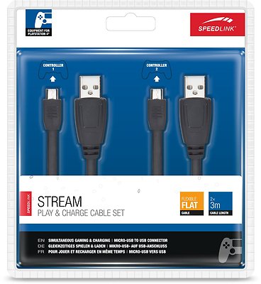 Speedlink  Ladekabel für PS4 Controller Netzteil Ladegerät 3m Lade Kabel Gamepad