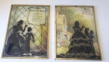 Silhouette Picture Curved Glass Mother Lot Of 2 Vintage Pre-owned