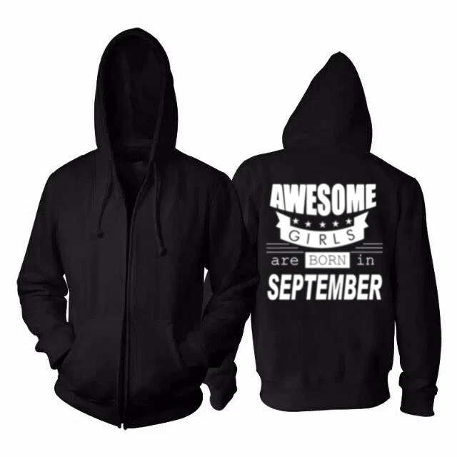 New Casual Unisex Hoodie Awesome Girls Are Born In September Black Hoodie Zipper