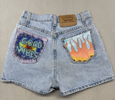 VTG Levi's 912 Orange Tab Painted Jean Shorts Sz 9 26" 90's Slim Fit USA