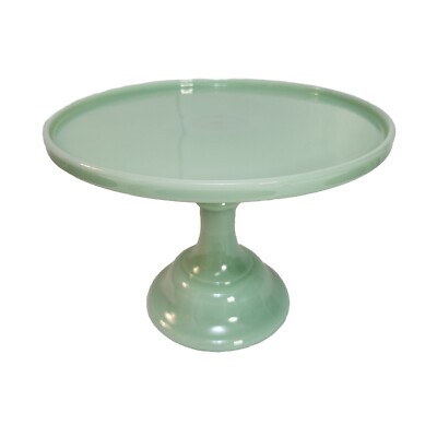 Mosser Medium Milk Glass Pedestal Cake Plate Stand Crown Jade Green VINTAGE LOOK