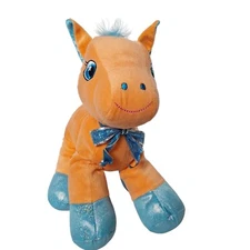 Hugfun Orange Horse Pony Blue Maine Tail Hooves Plush Stuffed Animal 12"