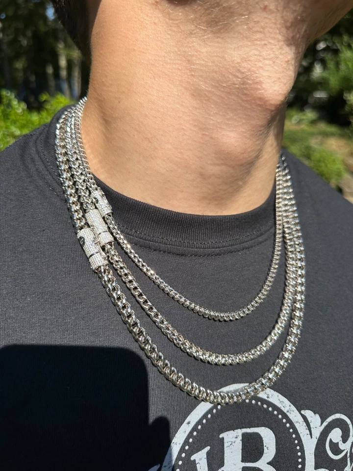 Collar de cadena Franco de acero inoxidable y plata 925 con cierre de MOISSANITA HELADA 4-6 mm Foto 2 de 4