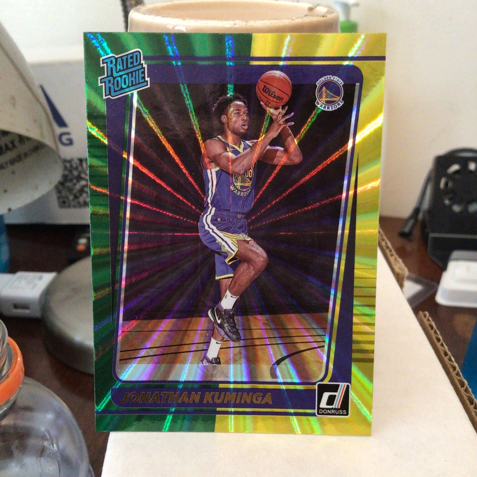 2021-22 Donruss Rated Rookie Jonathan Kuminga Green Yellow Laser Warriors 240 (b