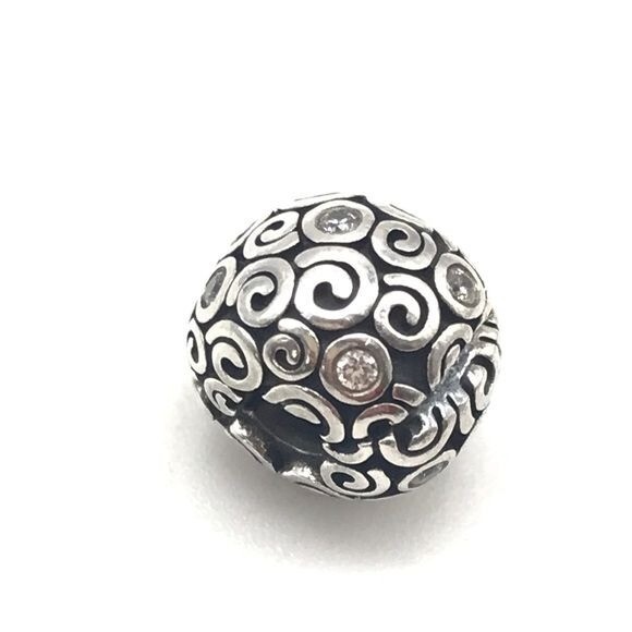 Pandora Sterling Silver Clear CZ Wind Swirls Clip Bead Charm