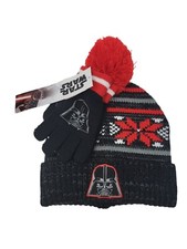 DISNEY STAR WARS DARTH VADER BLACK KNIT HAT  GLOVES - YOUTH BOYS ONE SIZE