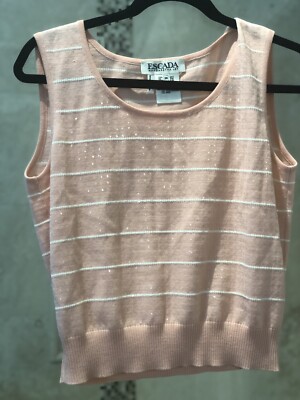 $1100 ESCADA Margaret Ley Sleeveless Wool Peach Top Shirt Blouse 38 DE 8 US Vtg