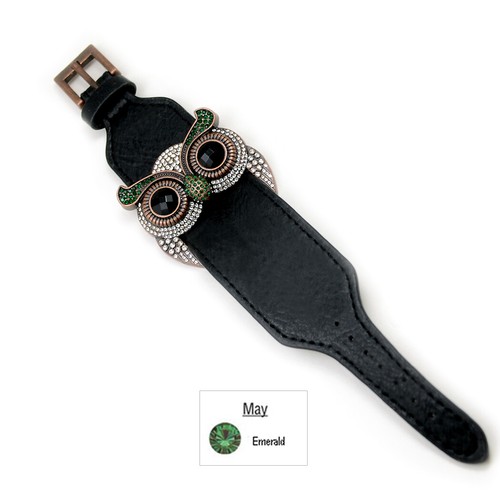 Accents Kingdom Simulated Crystal Owl Leather Cuff Bracelet - Picture 12 of 37