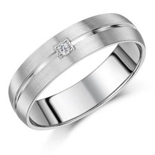6mm Sterling Silver Wedding Ring Grooved Centre Diamond Band UK Hallmarked 925