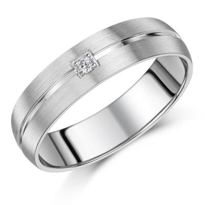 6 mm Sterlingsilber Ehering gerillt Mitte Diamant Band UK punziert 925