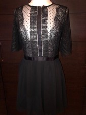 New ASOS Flutter Sleeve black lace Mini Dress with Embellished Trim Dobby 10