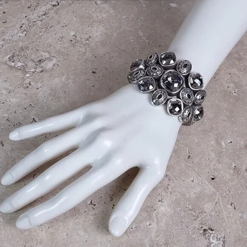 BRIGHTON "Venus Rising" Hinged Chunky Cuff Bracelet w/Gray Crystals 7in - Picture 5 of 15