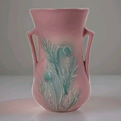 AS IS Hull Pottery Pink Double Handled Thistle Vase #52-6½ Read Description