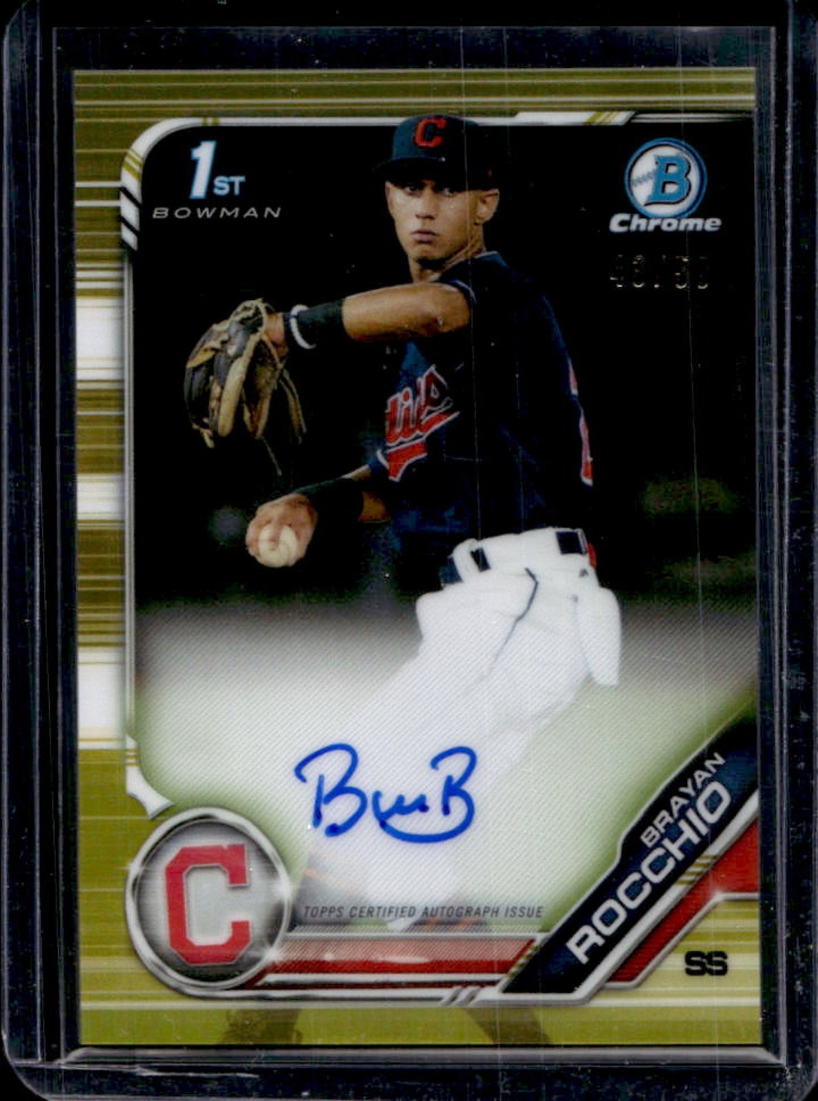 2019 Bowman Chrome Brayan Rocchio Auto 1st Prospect Gold Refractor #/50 Indians
