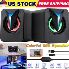 USB Powered RGB LED Computer Speakers with 3.5mm Aux Stereo Bass for PC Laptop