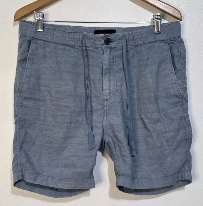 John Varvatos USA Men Blue Linen Chino Drawstring Shorts 33 Beach Preppy Casual