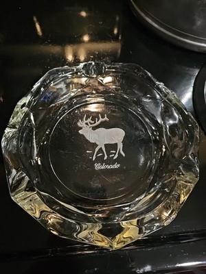 Crystal Glass Ashtray With  Elk On The Bottom  7''