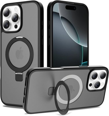 Magnetic for iPhone 16 Pro Max Case with Stand, Translucent Matte, Black
