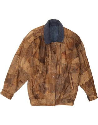 VINTAGE Damen Oversized Wendejacke EU 40 mittelbraun Patchwork BO01