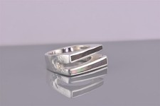 Sterling Silver Offset Flat Faced Abalone Inlay Hammered Band Ring 925 Sz: 6