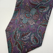 Grassfield’s Denver 100% Silk Tie Purple Paisley Floral Made in USA
