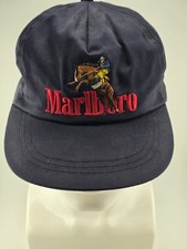 Vtg Marlboro Snap Back Hat Cowboy Bucking Horse Rodeo Black