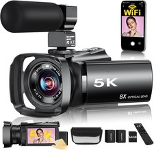 5K Video Camera Camcorder,64MP WiFi Vlogging Camera for YouTube with 8X Optical