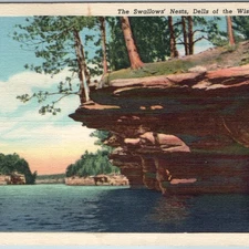 c1940s Wisconsin Dells WI Postcard Swallows Nests Rock Formation River
