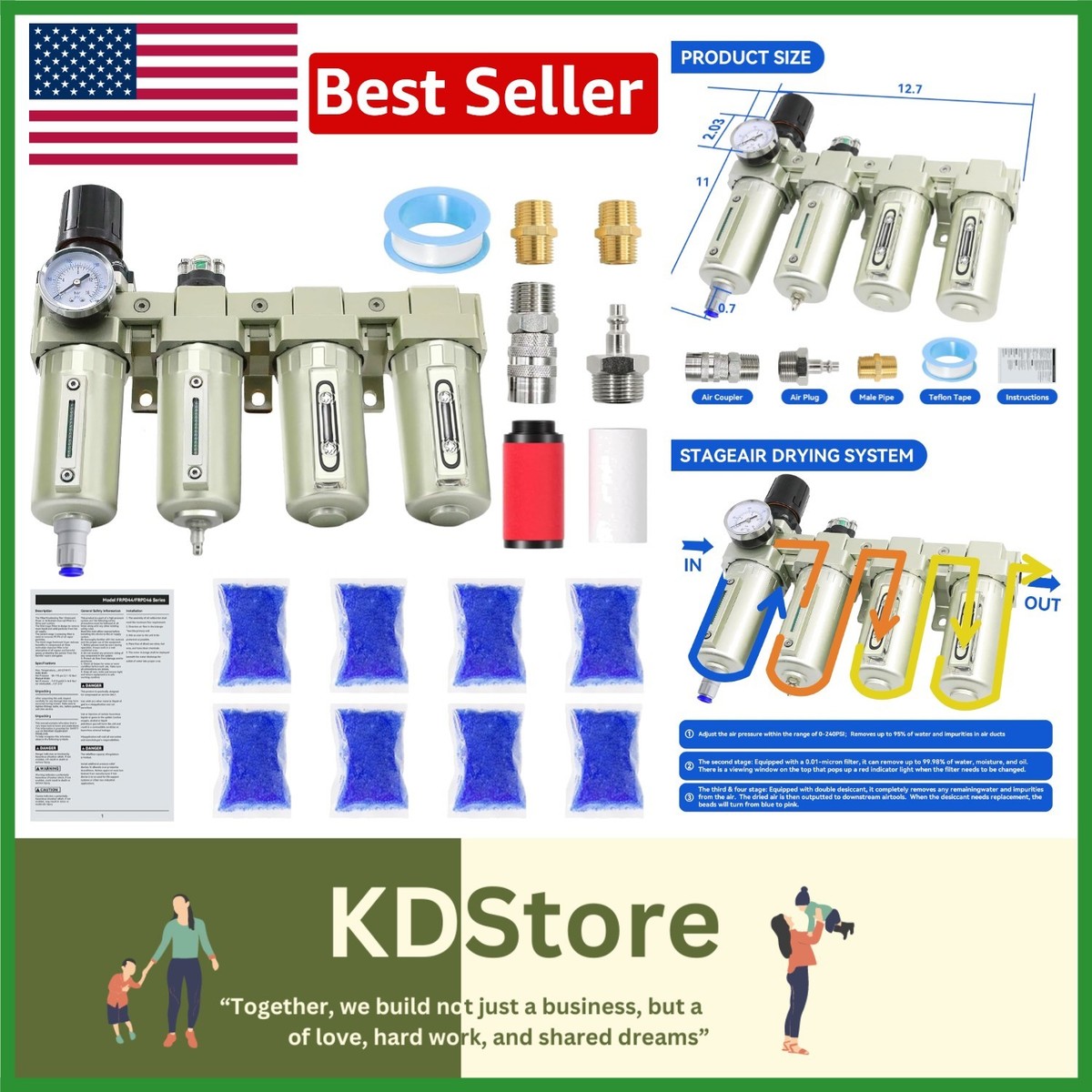 Industrial 4-Stage Air Dryer System for Compressors with Auto
