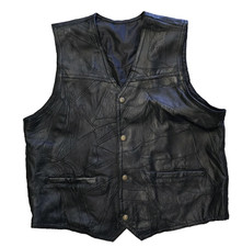 Vtg 90  s Black Leather Patchwork Vest Snap Button Biker SZ XL Motorcycle Gang