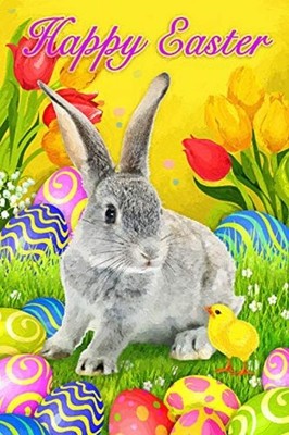 Happy Easter Bunny and Eggs Tulips Decoration Spring House Flag(28'' x 40'')