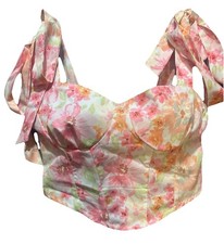 Floral Print Corset Bustier Top M Tie Straps Multicolor Coquette Cropped Fairy
