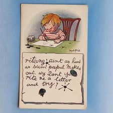 Comic Postcard 1915 Donald McGill Red Haired Boy Ink Pen Ink Well Writing