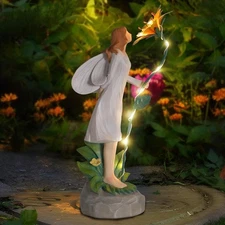 Fairy Garden Statue Outdoor Decor, Solar Powered Garden Sculptures Fairy Resi...