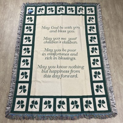 NWT MANUAL WEAVERS RELIGIOUS CELTIC CLOVER MAY GOD BE WITH YOU TAPESTRY THROW