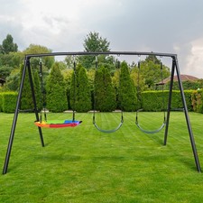 Hapfan 600lbs Metal Swing Set for Backyard with Three Swing Heavy Duty A-Frame