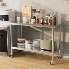 Stainless Steel Catering Kitchen Prep Work Table Heavy Duty Work Bench On Wheels