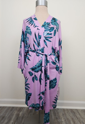 Linea Donatella Women's Size S/M Tropical Floral Wrap Robe with Pockets NWT