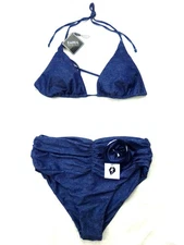Zaful Forever Young 2Pc. Women's Blue Tie Back High Waist Bottom Bikini Size 2XL