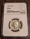 1939 PROOF WASHINGTON QUARTER 25C GRADED NGC PF67! ORIGINAL SURFACES!