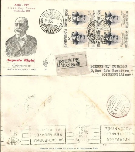 Envelope FDC Venetia Trieste Righi 1950.  Recommended foreign quartz