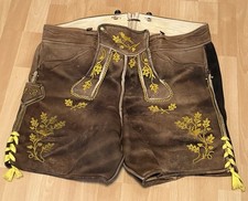 Hirschlederhose gelb gestickt, Übergröße!!...