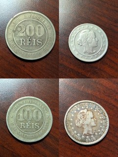 Brazil Coin Lot (4) 100 200 500 2000 Réis 1889 1926 First Republic incl. Silver