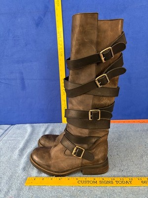 Steve Madden Banddit Gray Leather Tall Wrap Strap Buckle Boots Women's  size 8