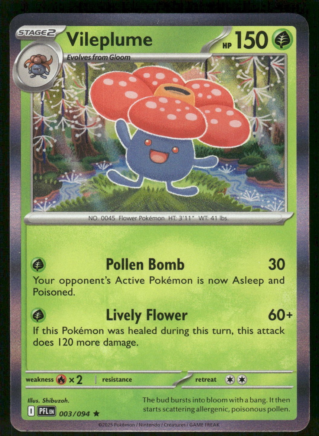 2025 Lightly Played Pokemon Vileplume 003/094 Phantasmal Flames PFL
