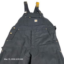 Carhartt Men's Large Tall Loose Fit Firm Duck Insulated Bib Overall Black Snaps